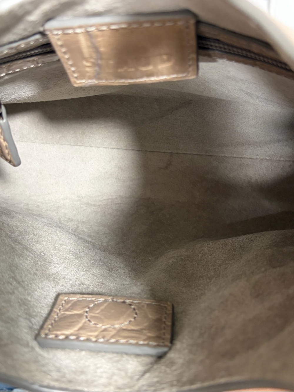STAUD Mini Rey Taupe Croc-Embossed Top-Handle Bag - Picture 11 of 12